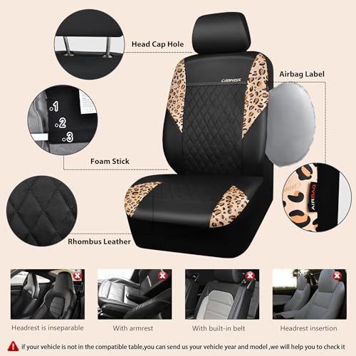 Image of CAR PASS Leather Leopard Two Front Seat Cover Only, Universal Quilting Waterproof Deluxe PU Premium Vinyl Luxury Car Seat Cover Airbag Compatible for Most Sedan,SUV,Truck(Two Front, Brown Leopard)