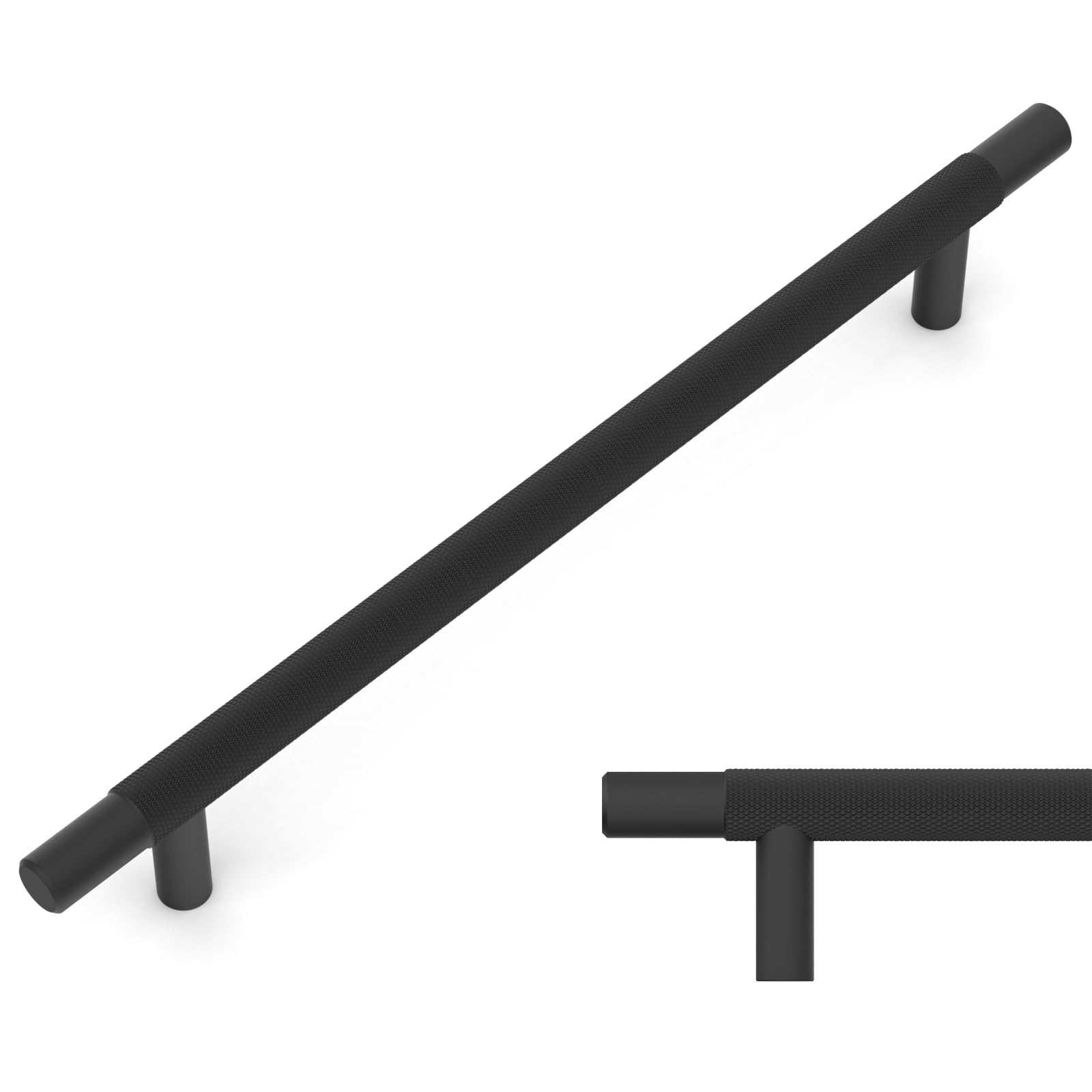 Amerdeco 10 Pack Matte Black Knurled Cabinet Pulls 7.5 Inch Hole Centers Kitchen Cabinet Handles Hardware Kitchen Handles for Cabinets Handles IH0006…