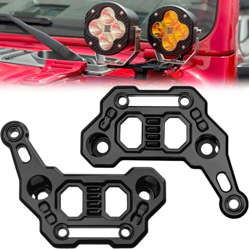 Image of Dual Light Bar Hood Mounting Brackets for 2018-2025 Jeep Wrangler JL JLU 4xe Gladiator JT Accessories, Ditch Light Cowl Mounts Fog Light Mount A-Pillar LED Light Pod Brackets, 2 Count