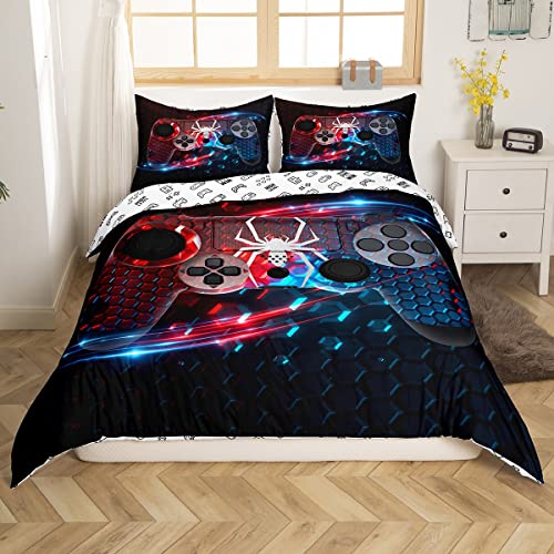 Erosebridal Gaming Comforter Cover Set for Boys Queen Size,Teens Gamer Room Decor Game Controller Bedding Set,Kids Honeycomb Gamepad Duvet Cover Geometry Beehive Bedroom Decor
