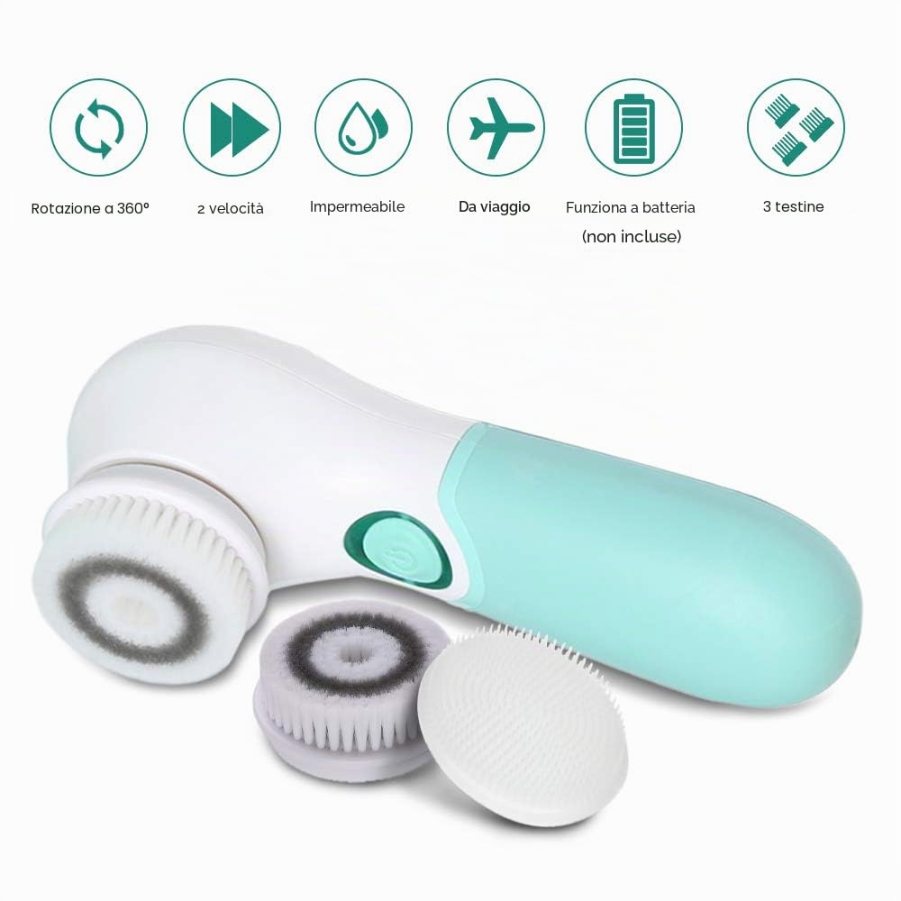 TOUCHBeauty Spazzola elettrica per la pulizia del viso, esfoliante e massaggiante, con 3 testine di pulizia e 2 velocità regolabili per una pulizia profonda, rimozione di punti neri, massaggio del