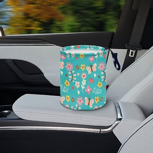 Image of Cartoon Daisy Butterfly Car Rubbish Bag Can Reusable Hanging Auto Garbage Organization Can Bin with Adjustable Strap for Camping，Travel Accessories