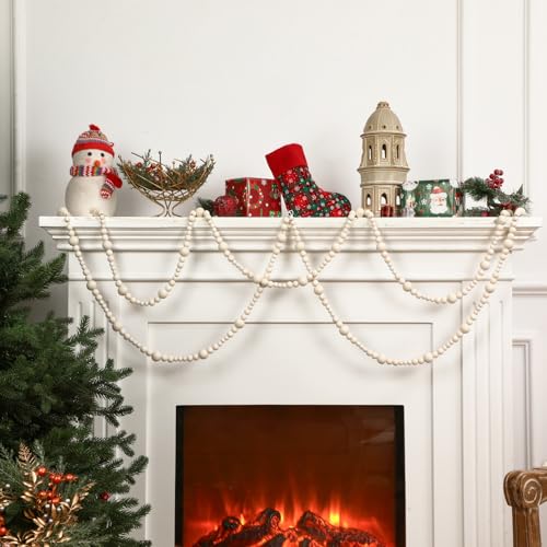 Syhood 2 Pcs 13.6 Feet Christmas Wooden Beads Garland for Christmas Tree Wood Bead Garland Decor Boho Beads Wall Hanging Garlands for Xmas Tree Farmhouse Country Holiday Decoration(Wood Color) by Syhood - Image 5