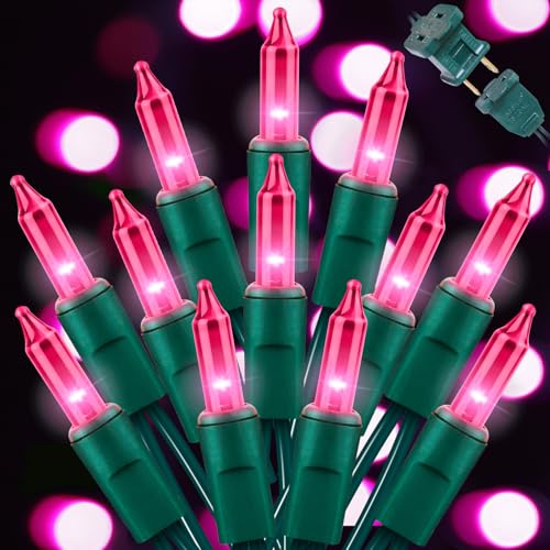 LAMPHOME Pink Christmas Valentines String Lights 100 Mini Incandescent Fairy Light Decor 20 Ft Green Wire Indoor & Outdoor Party Patio Bedroom, Xmas Tree Garland Easter Holiday Decoration