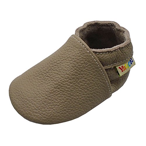 YALION Baby Weicher Leder Lauflernschuhe Krabbelschuhe Babyschuhe Babyhausschuhe (Dunkelbeige,6-12 Monate)