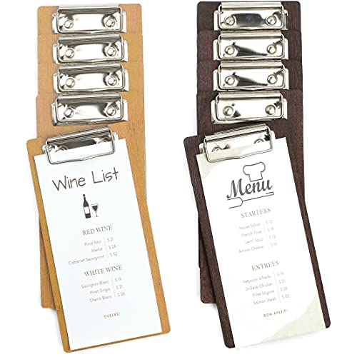 Olbia 10-Pack Wood Check Presenters for Restaurants, Server Book, Menu Holder for Cafes, Wooden Clip Board, Cute Waitress Book Organizer, Server Note Pads, Guest Check Book 8\" x 4\" (Walnut)