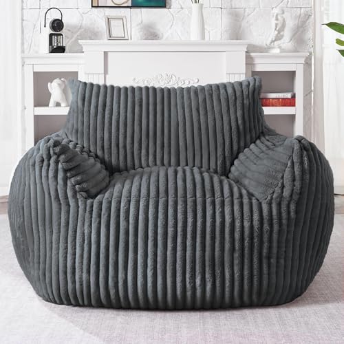 Image of HABUTWAT Giant Bean Bag Chair for Adults, Large Bean Bag Floor Sofa Chair with Armrests, Plush Fluffy BeanBag Lazy Sofa Couch Chair for Bedroom Living Room Reading (Dark Grey)
