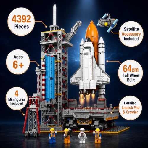 Image of SKY LINE OCEAN Large Space Shuttle Building Block Set with Launch Pad, 4392+ PCS Space Exploration Construction Kit, STEM Engineering Model for Teens & Adults, 5-Year Structural Warranty