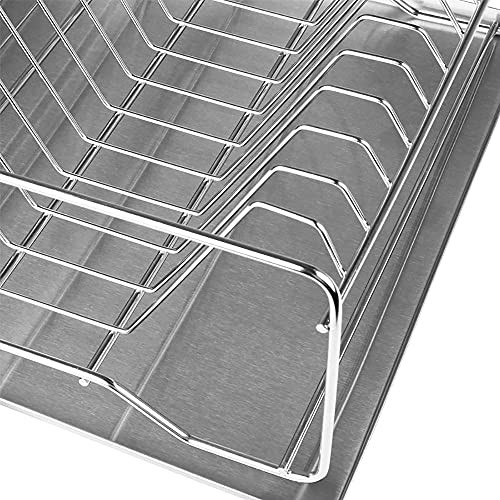 Dish Drying Rack, Stainless Steel Kitchen Dish Drainer Rack with Utensil Holder/Drain Board/Cutting Board Bracket Cutlery Rack for Kitchen Restaurants (18.5x12.6 inch) - immagine 4