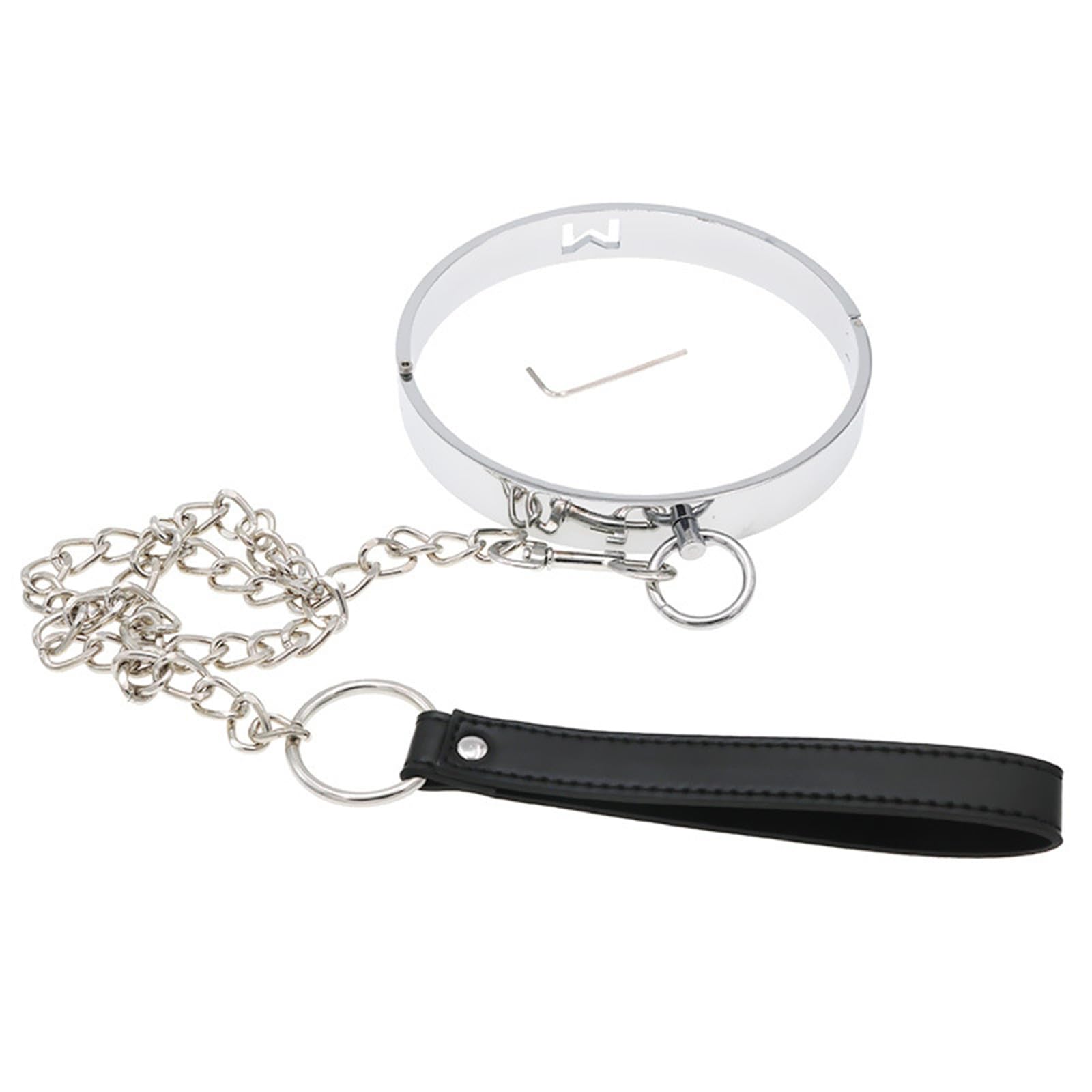 SM Collar De Esclavo De Metal con Cadena De Lazo para Cinturón Juego De Roles Collar De Anillo O Bdsm Juego Porno Cuello Collar Restricción Juguete Sexual Mujeres Hombres(Black Schwarz,140mm)