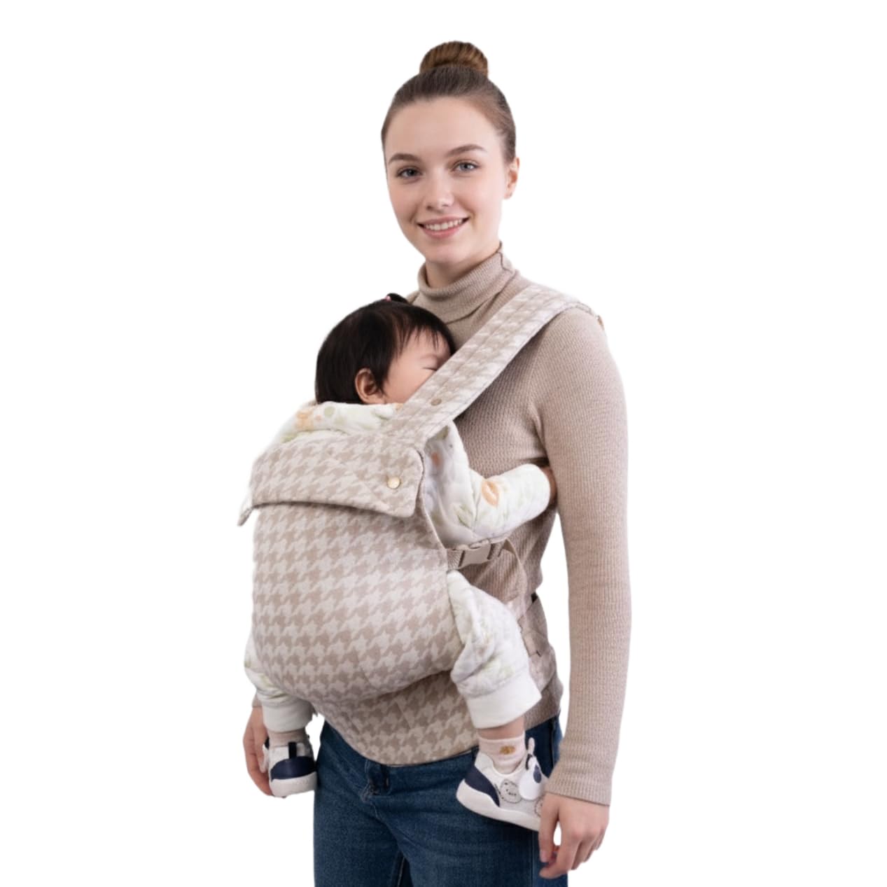 Baby Carrier for Newborns to Toddlers, Houndstooth Adjustable Soft Cotton Linen Carrier, 4-in -1 Lightweight Front and Back Ergonomic Baby Holder Carrier