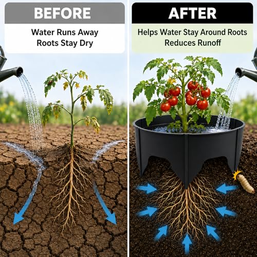 Sileasncei Planting Grow Rings, 60 Pcs Garden Border Segments for 8/10/12 Inch Plant Rings, Water Retention Root Watering, Seedling Protection for Raised Bed Vegetable Gardens, Easy Assembly (Black) by Sileasncei - Used condition - Image 5
