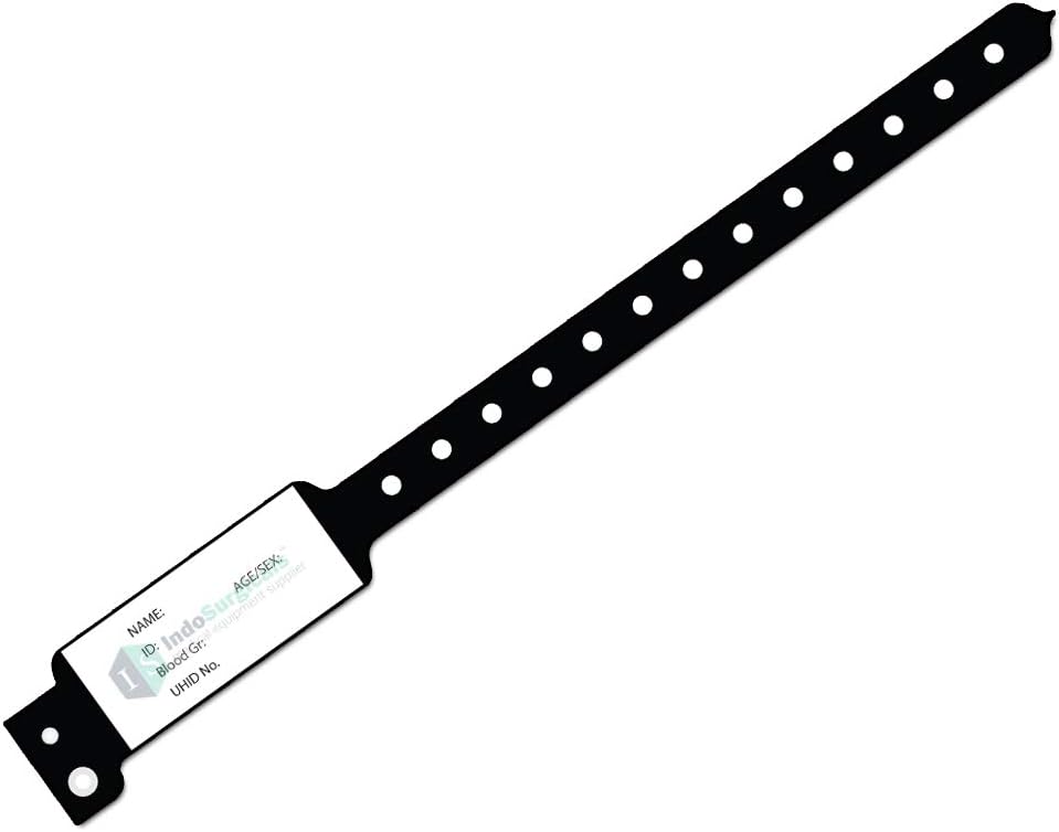 IS IndoSurgicals ID Band for Hospital, Patient Identification Band Adult, BLACK Color (Pack of 100 Pcs.)