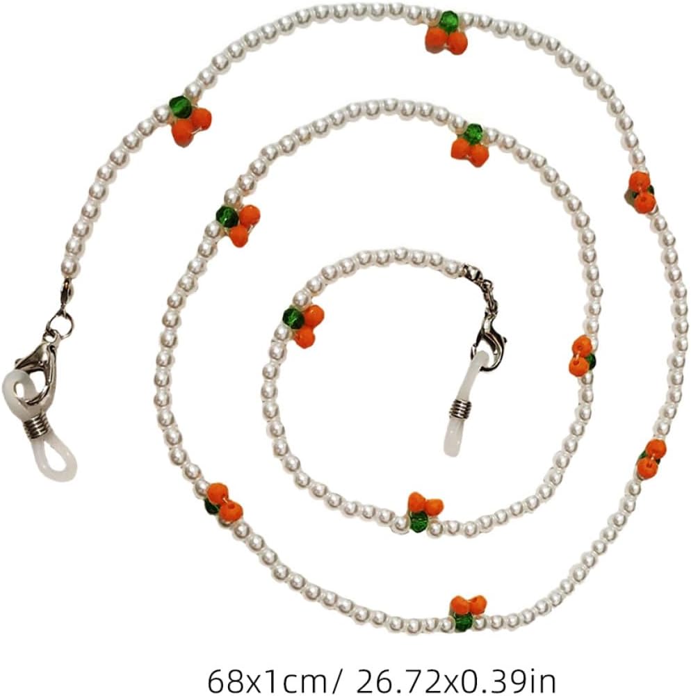 Cherry Eyeglass Chain and Mask Strap with Pearl Beads, Multifunction Anti-lost Portable Glasses Lanyard for Women, Decorative Sunglasses Holder for Daily Use
