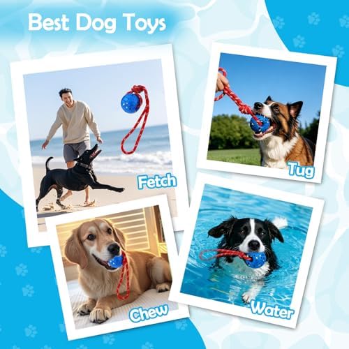 BABORUI Floating Dog Pool Toy – Durable E-TPU Dog Water Toy for Fetch & Chew, Bright Floating Dogs Toys for Pool, Beach & Outdoor Play – Dogs Beach Essentials (Rope Ball) - 2