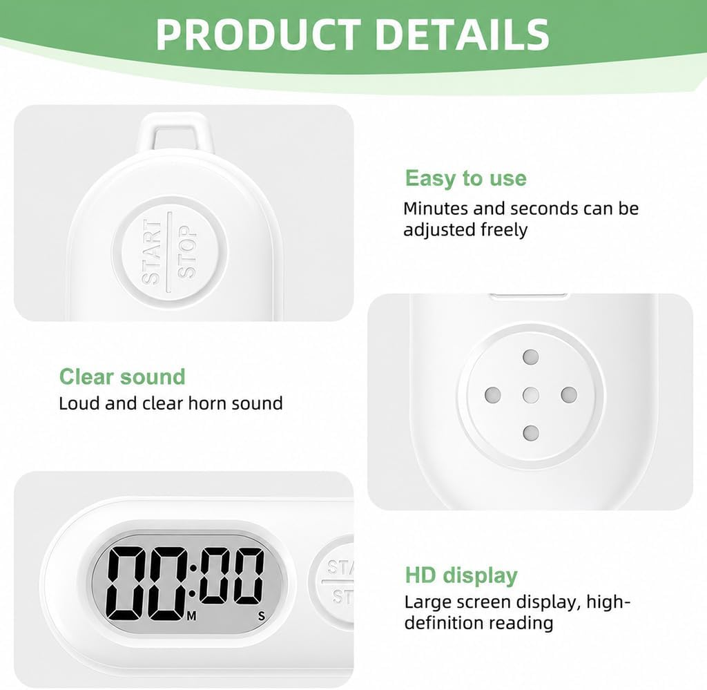 2 Pack Mini Digital Keychain Timer, Countdown Stopwatch | Portable countdown with lcd display, small clip on pocket watch for cooking, study, workout, classroom, travel(white)
