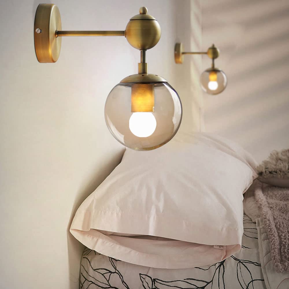 JXHSWDG Kinkiety Kinkiety Lampy Mosiądz Przemysłowe kinkiety ścienne Retro Złoty kolor Szklana ściana Światło Okrągła kinkiet do restauracji Salon Łazienka Nocna E26-A-2 Światło (1 światło)