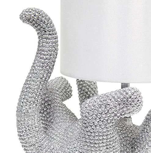Lalia Home 12.6" Diamond Studded Rhinestone Nightstand Table Lamp With Faux Silk Fabric Shade, Silver #TOP5