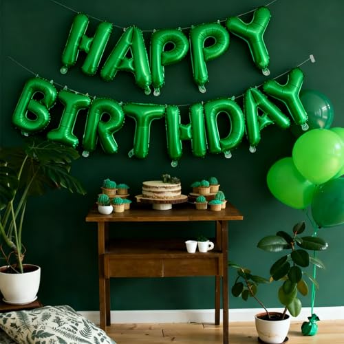 Image of Happy Birthday Balloon Banner Set -16 Inch Foil Letters Balloons, Reusable Birthday Decorations and Party Supplies, Suitable for Men and Women's Birthday Decorations (Green)