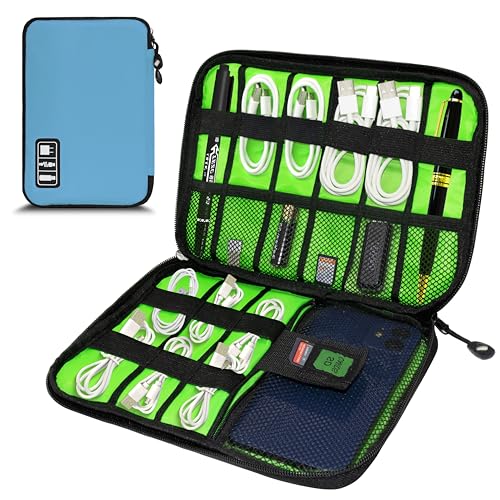 Image of Electronics Organizer,Travel Cord Organizer Pouch,Cable Organizer Bags | Travel Electronic Accessories Storage Case for Cables, Cords, Charger, Phone (Blue)