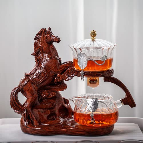 XIALON Horse Shape Creative Lazy Glass Kung Fu Tea Cup Automatic Tea Set Handmade Gaiwan