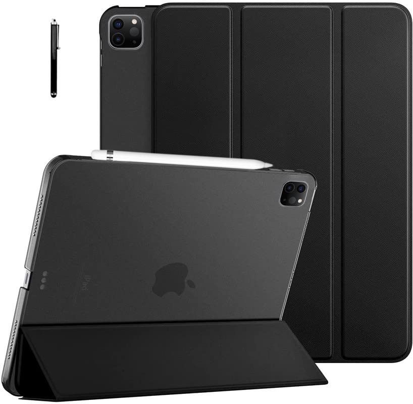 Robustrion Flip Stand Case Cover for iPad Pro 12.9 inch Case 3rd Gen / 4th Gen 2022 M1 [Auto Sleep Wake] with Translucent Hard Back - Black