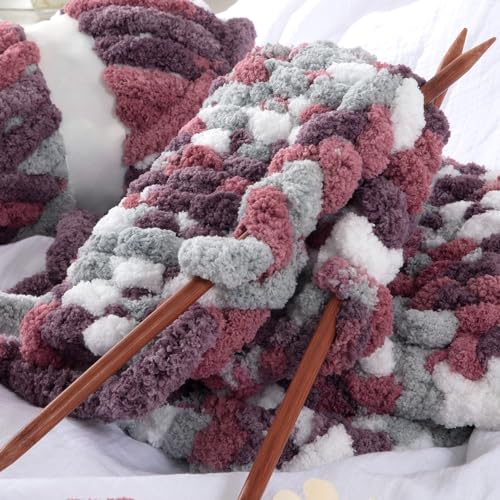 Image of MABOZOO Tie Dye Chunky Yarn for Crocheting & Knitting, 8 Pack - Soft Plush Red Fluffy Jumbo Chenille Yarn,Giant Thick Fuzzy Bulky(29 yds, 8 oz Each Skein)