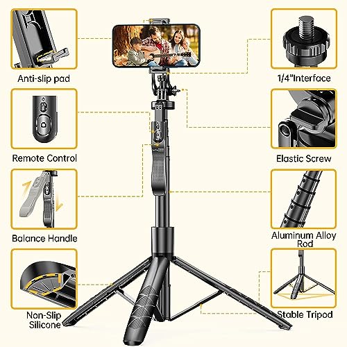 Image of Professional 62 inch Selfie Stick Tripod with Wireless Remote & Balance Handle Long Reinforced Balance Handle for Anti Shake Shooting for Wide Angle Photo & Video Recording