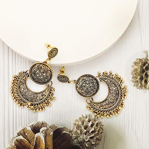 Rechicgu Vintage Gold Ethnic Bali Jhumka Jhumki Lotus Mexico Gypsy Dangle Earrings Traditional Ear Studs With Gift Box #TOP5