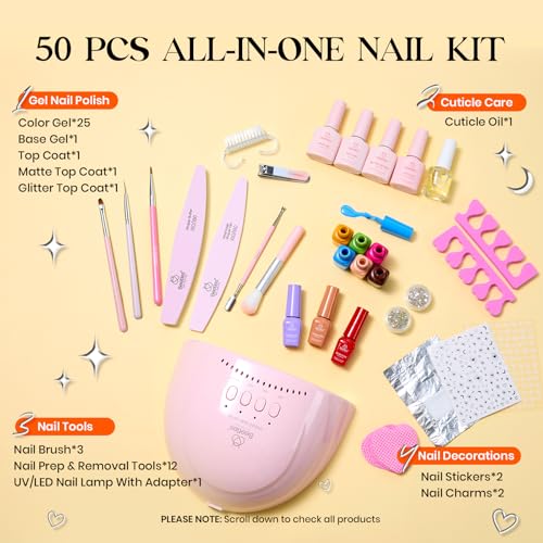 Image of Beetles Gel Nail Polish Kit with U V Light - 25 Colors Gel Polish Set 51 Pcs Imprints of Time Nail Kit One Color One Bottle with Top &Base Coat Beauty Must Have DIY Salon Manicure Gifts for Women