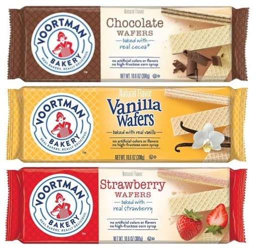 Voortman Bakery Wafers, Chocolate, Vanilla, and Strawberry, 10 Ounce (Pack of 6) - with Make Your Day Bag Clip