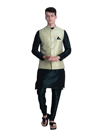 Men's Silk Blend Kurta Pajama with Designer Ethnic Nehru Jacket/Modi Jacket