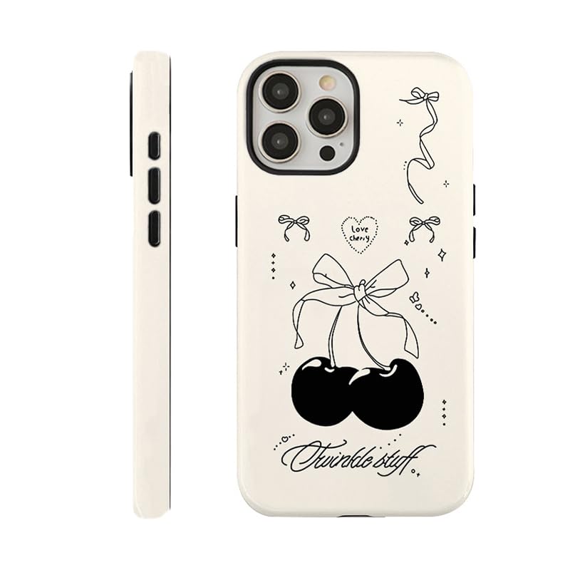 Slrioks Case for iPhone 14 Pro Max [Compatible with MagSafe], Black Cherry Bow Phone Case for Teen Girl Women Kids Scratch Resistant Shockproof