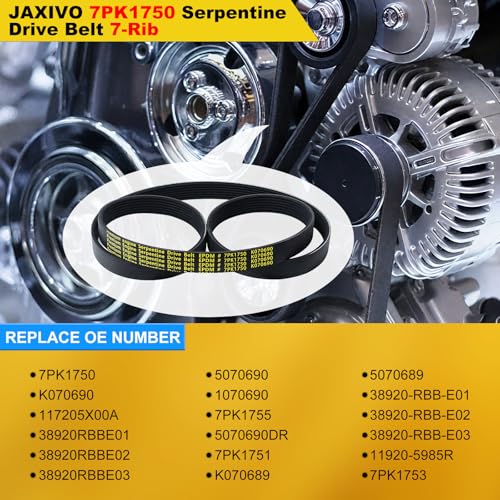Image of 7PK1750 Serpentine Belt V-Ribbed Drive Belt Compatible with 2007-2009 Honda CR-V L4 2.4L,2004-2008 Acura TSX L4 2.4L-Gas Only 68.9 inch Length Replace K070690,117205X00A,1070690