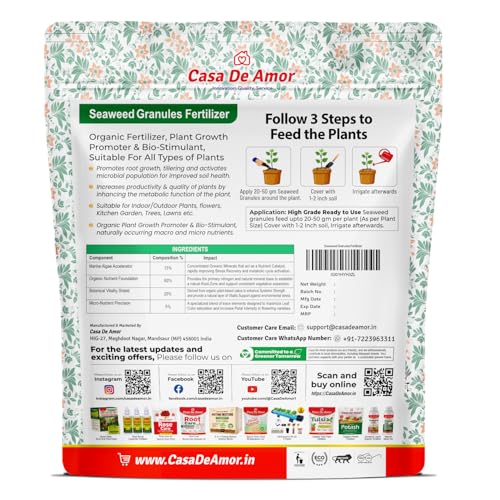 Image of Casa De Amor Seaweed Granules Organic Fertilizer for Plants | Growth Booster | Plant Tonic for All Indoor, Outdoor, Flowering, Vegetable & Home Garden Plants - 250 gm