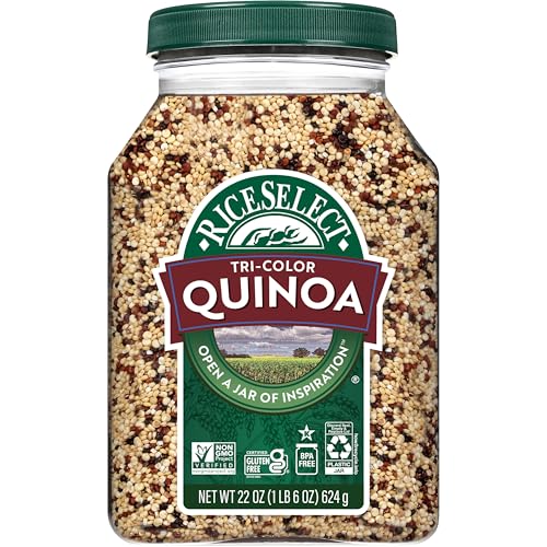 Image of RiceSelect Tri-Color Quinoa, Blend of White, Red and Black Quinoa, Gluten-Free, Kosher, Non-GMO, 22oz Jar (Pack of 1)