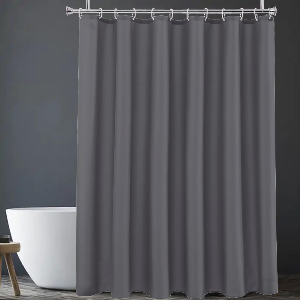 Dark Grey Shower Curtain W240 x L200cm Fabric Long Bath Curtain with Hooks