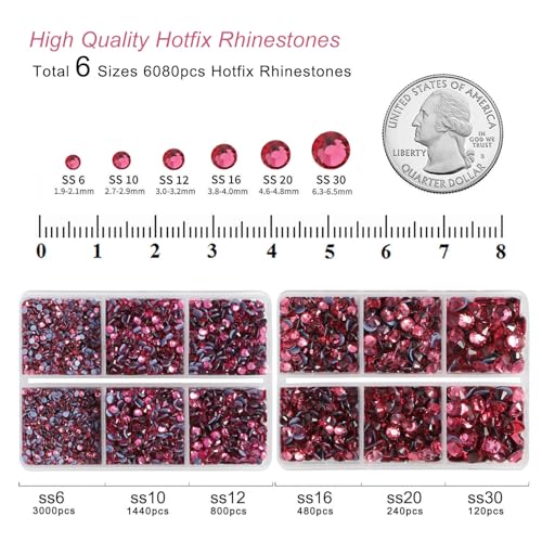 Image of BEADSLAND Hotfix Rhinestones, 6080PCS Rose Rhinestones for Clothes Crafts Mixed 6 Sizes with Wax Pencil and Tweezers Kit, SS6-SS30, Rose
