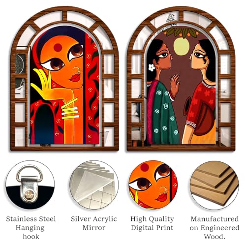 Image of Sehaz Artworks JamniArt Mirror Jharokha Wall Decor for Living Room-40x30 CM