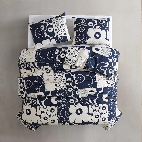 Image of Marimekko - King Duvet Cover Set, Premium Cotton Bedding with Matching Shams, Floral Home Decor (Unikko Kollaasi Blue, King)