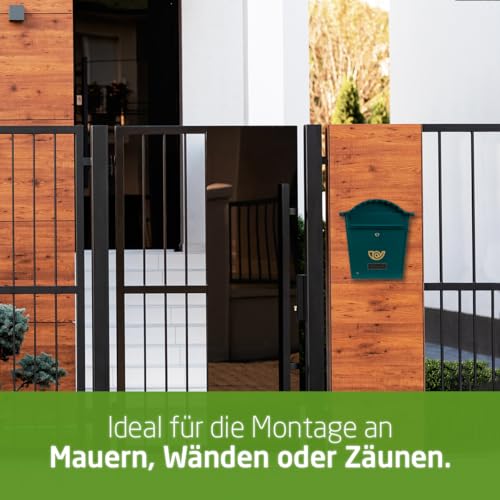 Amig 7465 - Außenbriefkasten Modell 1, aus Stahl, Farbe Grün, Maße 37 x 32 x 10,5 cm (DIN-A4-Papierformat)