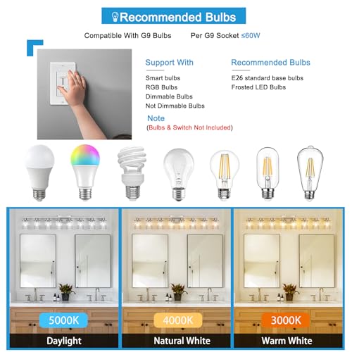 Image of YYT 8-Light Bathroom Vanity Light Fixtures, Over Mirror Brushed Nicekl Vanity Light Fixtures for Bathroom with Clear Glass Shade