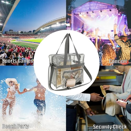 Clear Tote Bag, Heavy Duty Clear Lunch Tote with Handle and Adjustable Strap, for Stadium Games Concerts Work4