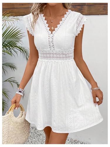 SweatyRocks Women's Hollow Out Cap Sleeve V Neck Eyelet Lace Mini Dress Beach Dresses3