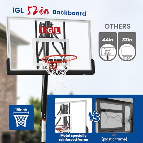 Image of IGL Basketball Hoop Outdoor with 52 Inch Shatterproof Backboard, 10FT Height Portable Basketball Hoop Outdoor, Adjustable Basketball Goal System