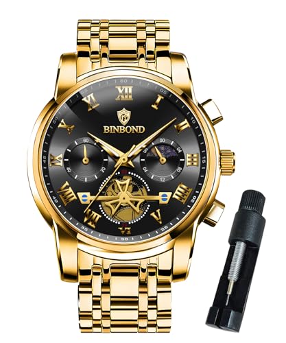 Mens Watches Chronograph Luxury Business Dress Stainless Steel Flywheel Multifunction Moon Phase Men Wrist Watch Waterproof Luminous