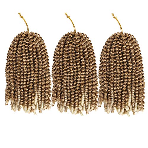 Yisimei Spring Twist Hair 8 Inches 3 Packs/Lot 330 Grams 90 Strands Spring Twist Crochet Hair Ombre Colors Synthetic Hair Extensions (8“ 3PCS/Lot, 27/613)