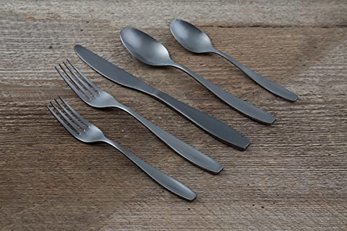 Cambridge Silversmiths January Black Satin 20-Piece Flatware Set, Service for 4