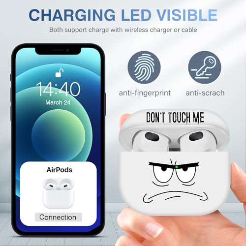 Image of for Airpods 3rd Generation Case,Don't Touch Me Cool Cover with Lanyard Big Eyes Cute Cartoon for Airpods 3rd Generation Case,Soft Shockproof Cover for Women Men-White