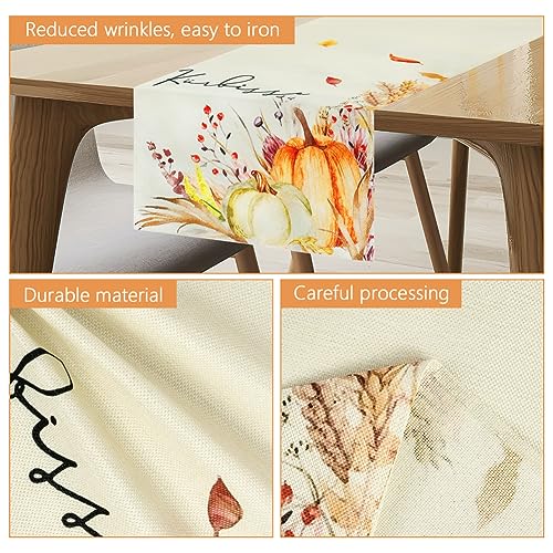 AUAUY Orange Pumpkins Ears of Wheat Table Runner, Seasonal Autumn Thanksgiving Table Decoration for Indoor Outdoor Home Party, Pumpkins Maple Leaves Printing Table Decor for Kitchen Dining 40x140cm - Image 4
